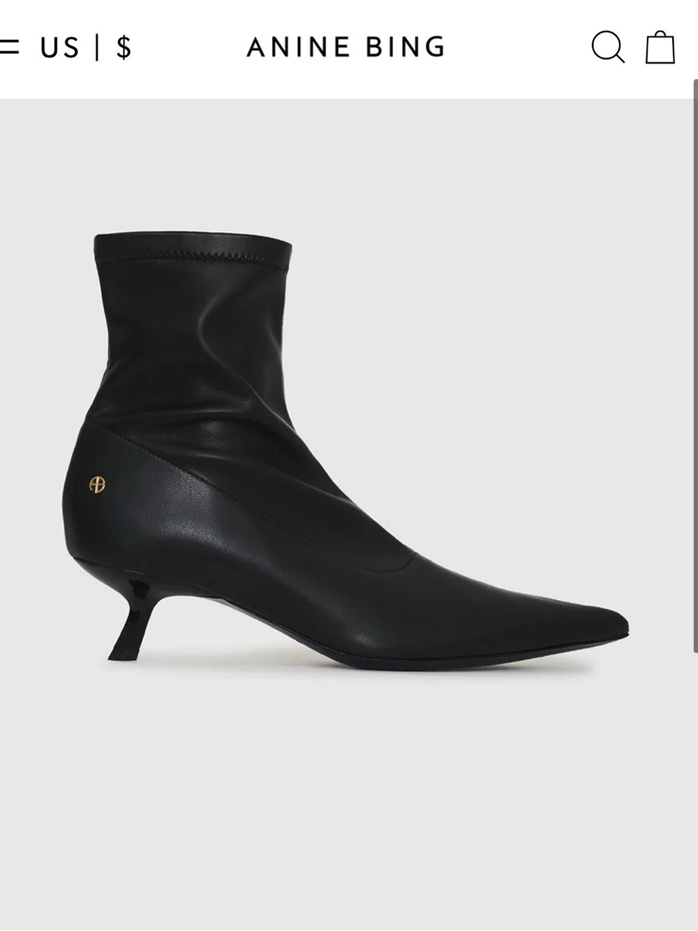 Anine Bing Hilda Black Pointed Kitten-Heel Ankle Boots